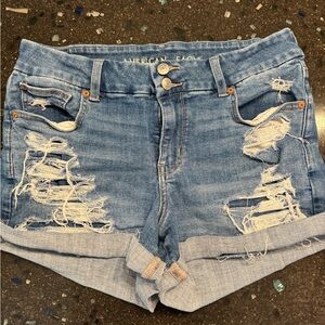 American Eagle Outfitters Light Blue Distressed Rolled-Hem Jean Shorts